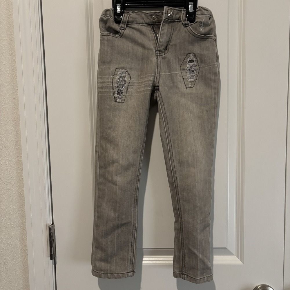 Baby Phat Girlz Size 6 Distressed Embroidered Sequins Jeans
